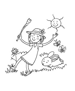 spring playing outside coloring page