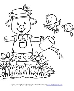 watering flowers coloring page