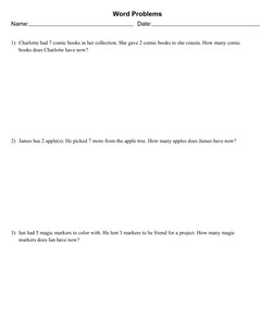 1 Digit Mixed Addition and Subtraction Word Problems With 3 Problems Per Page, Allow Regrouping, Letter Page Size, Solution Appended