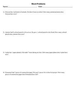 1 Digit Mixed Addition and Subtraction Word Problems With 4 Problems Per Page, Allow Regrouping, Letter Page Size, Solution Appended