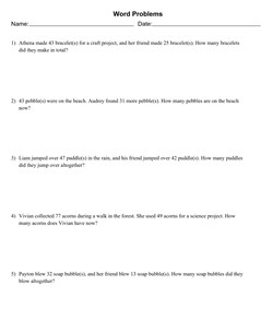 2-Digit Mixed Addition and Subtraction Word Problems No Regrouping With 5 Problems Per Page, Letter Page Size, Solution Appended