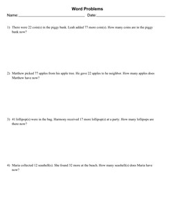 2-Digit Mixed Addition and Subtraction Word Problems No Regrouping With 4 Problems Per Page, Letter Page Size, Solution Appended