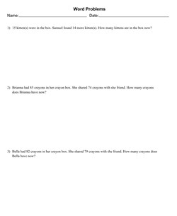 2-Digit Mixed Addition and Subtraction Word Problems No Regrouping With 3 Problems Per Page, Letter Page Size, Solution Appended