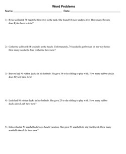 Mixed Addition and Subtraction Word Problems With 5 Problems Per Page, Allow Regrouping, Letter Page Size, Solution Appended