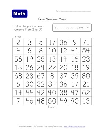 even numbers maze