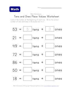 tens ones place values worksheet