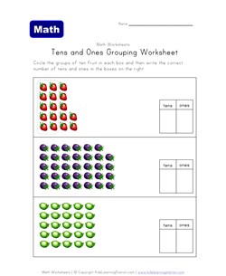 tens ones grouping fruit worksheet