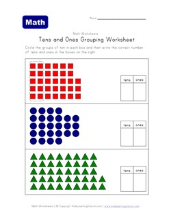 tens ones grouping shapes worksheet