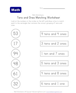 tens ones matching worksheet