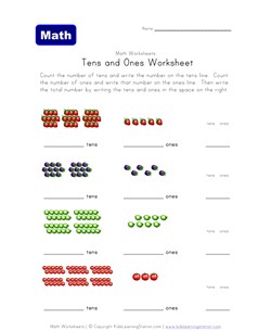 tens ones worksheet fruit