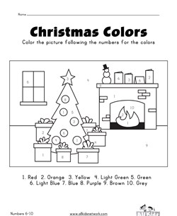 Christmas color by numbers worksheet
