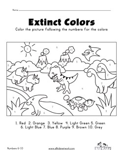 Dinosaurs color by numbers worksheet
