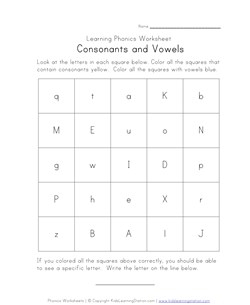 consonants vowels worksheet