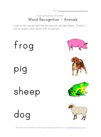 word recognition worksheet animals