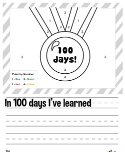 100th Day of School - Color and Write Worksheet